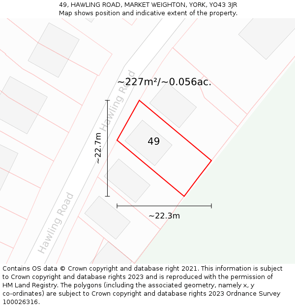 49, HAWLING ROAD, MARKET WEIGHTON, YORK, YO43 3JR: Plot and title map