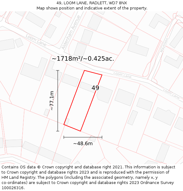 49, LOOM LANE, RADLETT, WD7 8NX: Plot and title map