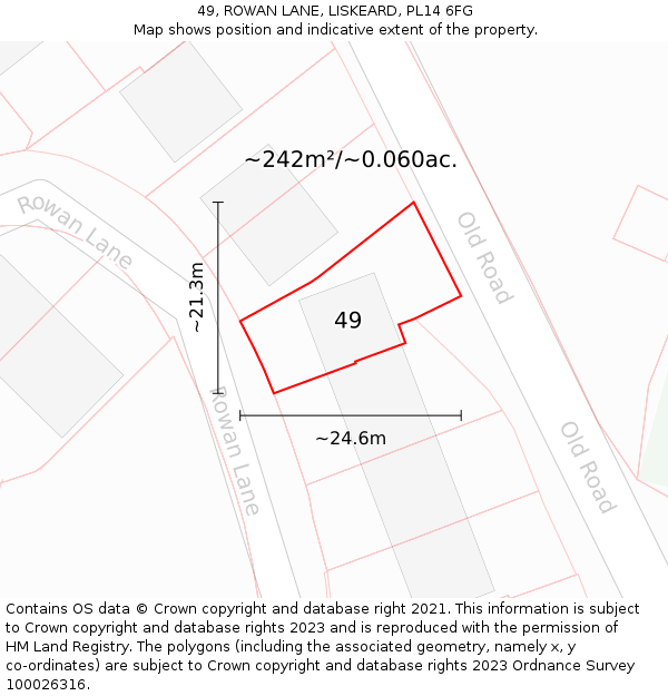 49, ROWAN LANE, LISKEARD, PL14 6FG: Plot and title map