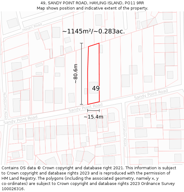 49, SANDY POINT ROAD, HAYLING ISLAND, PO11 9RR: Plot and title map
