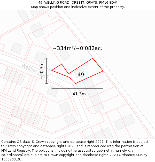 49, WELLING ROAD, ORSETT, GRAYS, RM16 3DW: Plot and title map