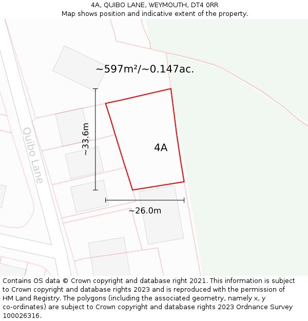 4A, QUIBO LANE, WEYMOUTH, DT4 0RR: Plot and title map