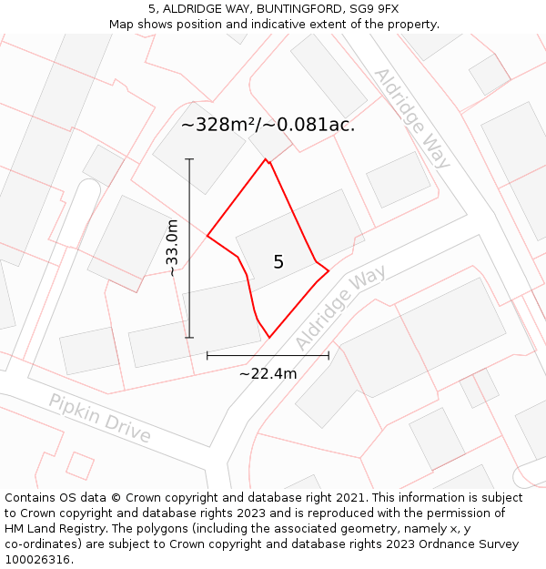 5, ALDRIDGE WAY, BUNTINGFORD, SG9 9FX: Plot and title map