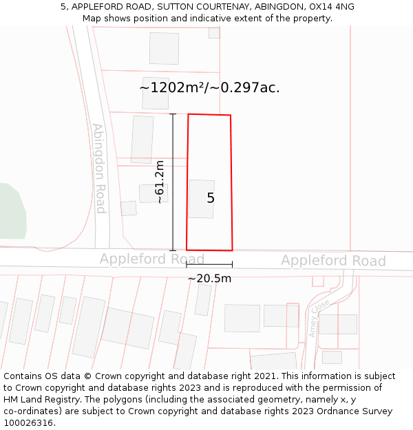 5, APPLEFORD ROAD, SUTTON COURTENAY, ABINGDON, OX14 4NG: Plot and title map