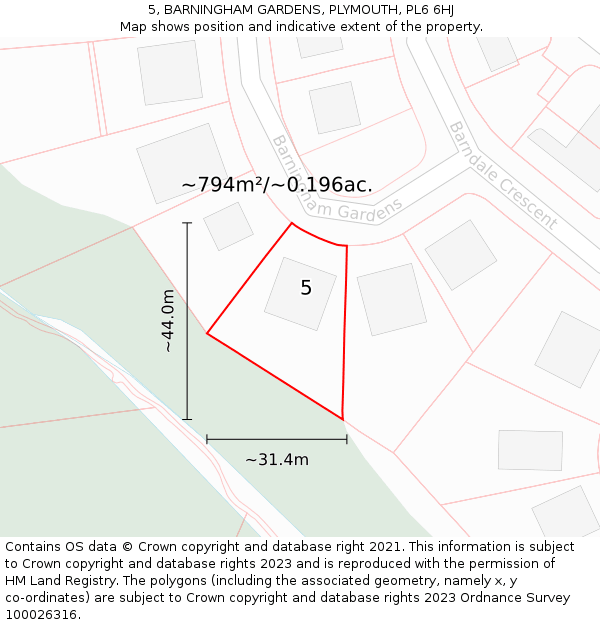 5, BARNINGHAM GARDENS, PLYMOUTH, PL6 6HJ: Plot and title map