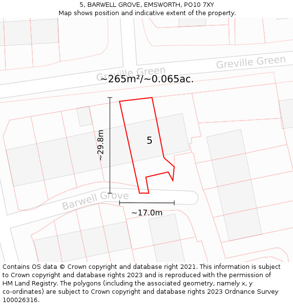 5, BARWELL GROVE, EMSWORTH, PO10 7XY: Plot and title map