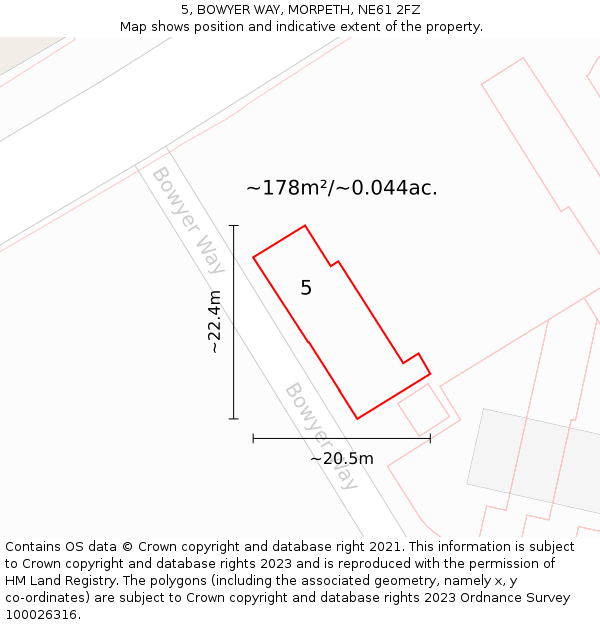 5, BOWYER WAY, MORPETH, NE61 2FZ: Plot and title map