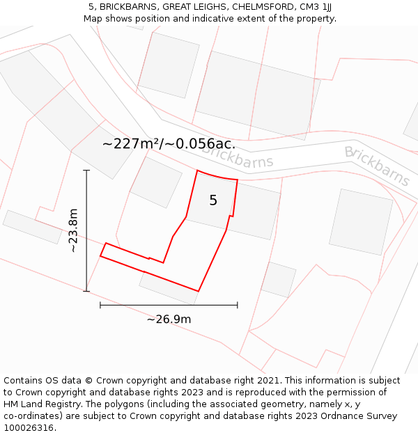 5, BRICKBARNS, GREAT LEIGHS, CHELMSFORD, CM3 1JJ: Plot and title map