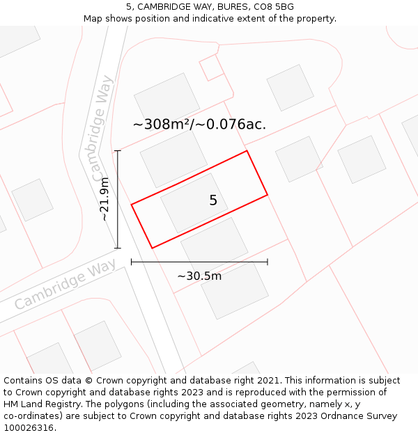 5, CAMBRIDGE WAY, BURES, CO8 5BG: Plot and title map