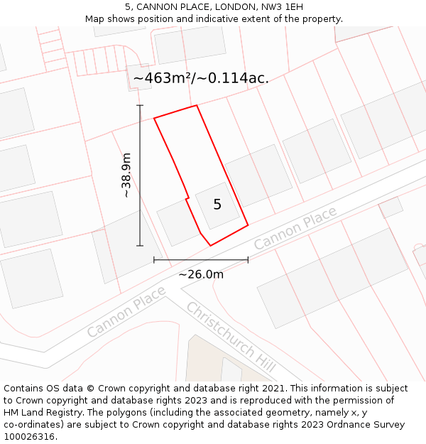 5, CANNON PLACE, LONDON, NW3 1EH: Plot and title map