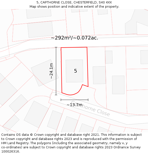 5, CAPTHORNE CLOSE, CHESTERFIELD, S40 4XX: Plot and title map