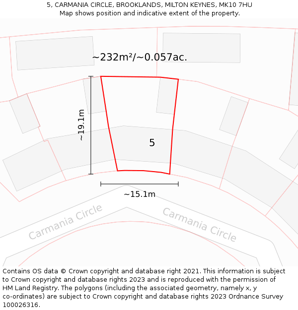 5, CARMANIA CIRCLE, BROOKLANDS, MILTON KEYNES, MK10 7HU: Plot and title map