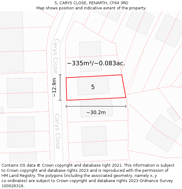 5, CARYS CLOSE, PENARTH, CF64 3RD: Plot and title map