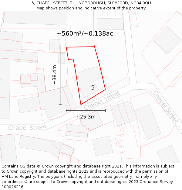 5, CHAPEL STREET, BILLINGBOROUGH, SLEAFORD, NG34 0QH: Plot and title map