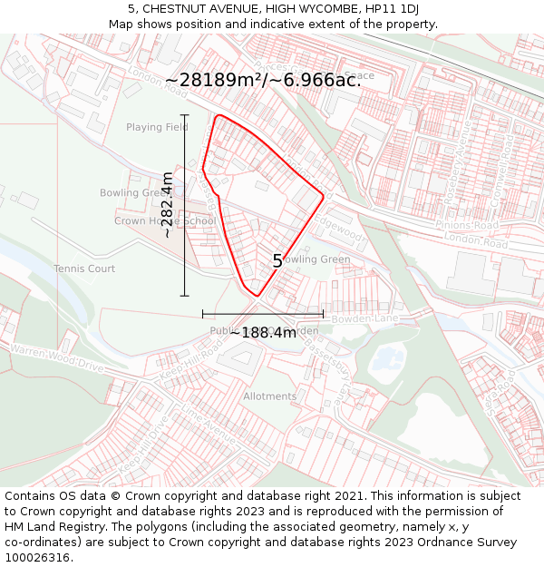 5, CHESTNUT AVENUE, HIGH WYCOMBE, HP11 1DJ: Plot and title map