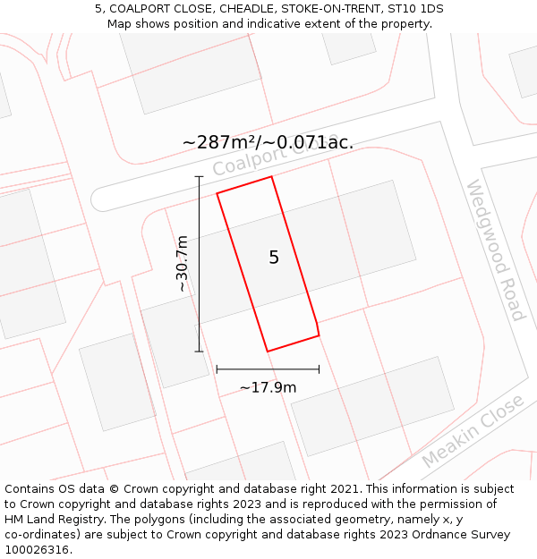 5, COALPORT CLOSE, CHEADLE, STOKE-ON-TRENT, ST10 1DS: Plot and title map