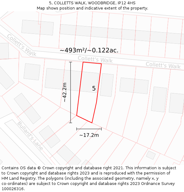 5, COLLETTS WALK, WOODBRIDGE, IP12 4HS: Plot and title map