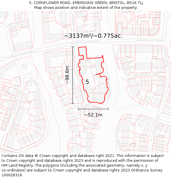 5, CORNFLOWER ROAD, EMERSONS GREEN, BRISTOL, BS16 7LJ: Plot and title map