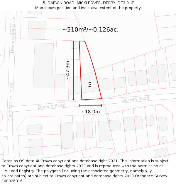 5, DARWIN ROAD, MICKLEOVER, DERBY, DE3 9HT: Plot and title map