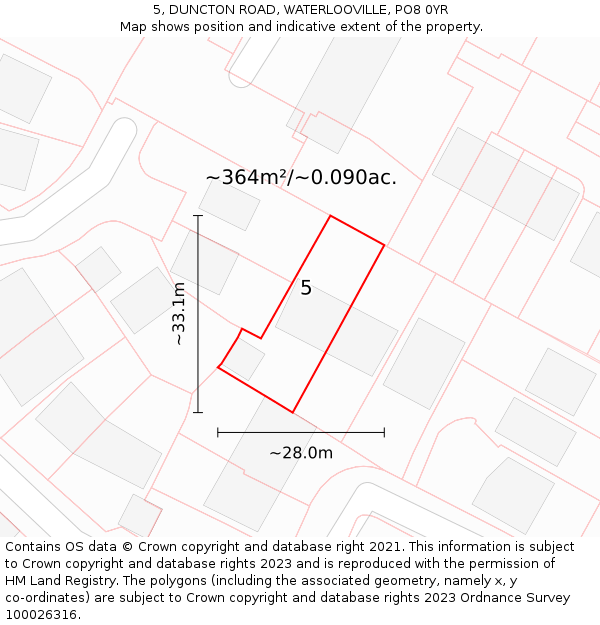 5, DUNCTON ROAD, WATERLOOVILLE, PO8 0YR: Plot and title map