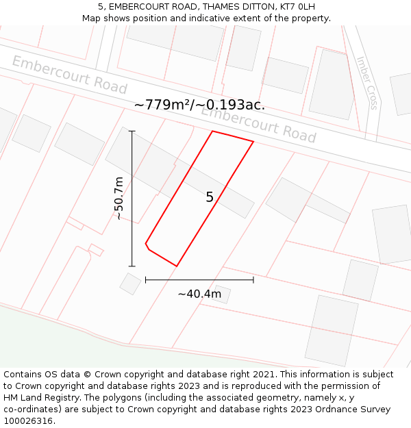 5, EMBERCOURT ROAD, THAMES DITTON, KT7 0LH: Plot and title map