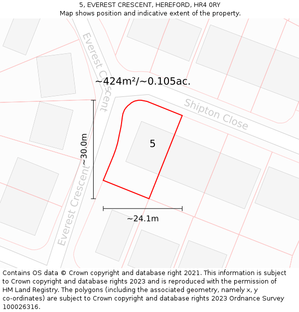 5, EVEREST CRESCENT, HEREFORD, HR4 0RY: Plot and title map