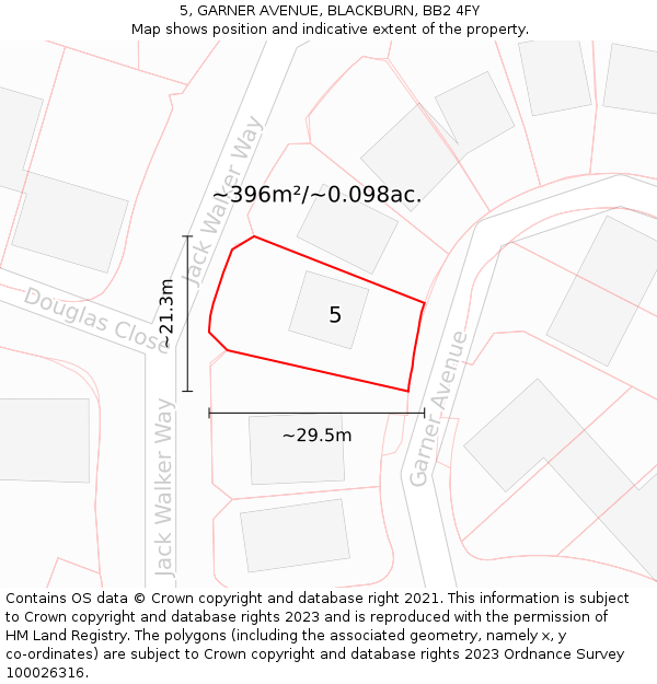 5, GARNER AVENUE, BLACKBURN, BB2 4FY: Plot and title map