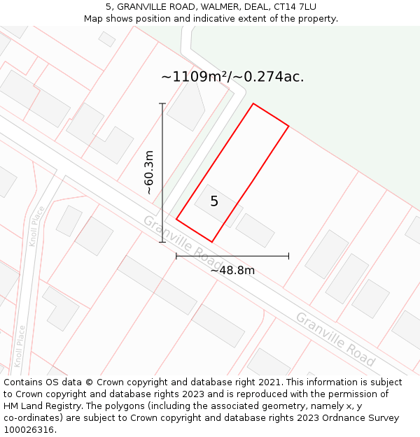 5, GRANVILLE ROAD, WALMER, DEAL, CT14 7LU: Plot and title map