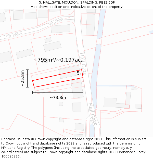 5, HALLGATE, MOULTON, SPALDING, PE12 6QF: Plot and title map