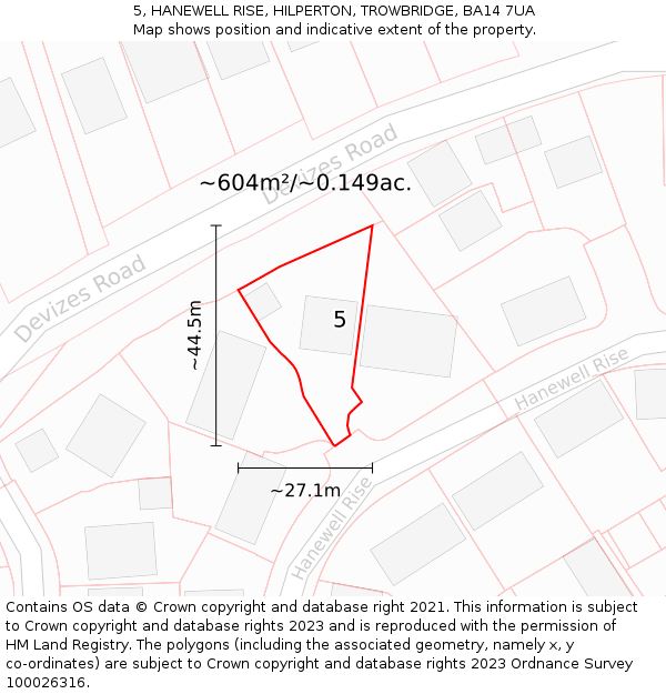 5, HANEWELL RISE, HILPERTON, TROWBRIDGE, BA14 7UA: Plot and title map