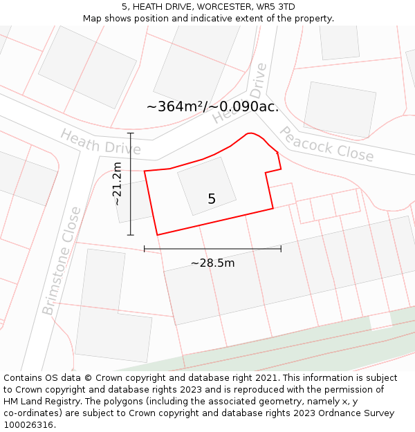 5, HEATH DRIVE, WORCESTER, WR5 3TD: Plot and title map