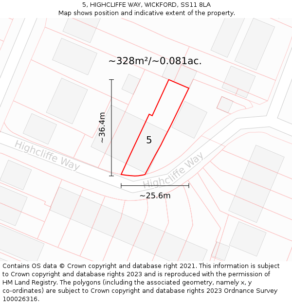 5, HIGHCLIFFE WAY, WICKFORD, SS11 8LA: Plot and title map