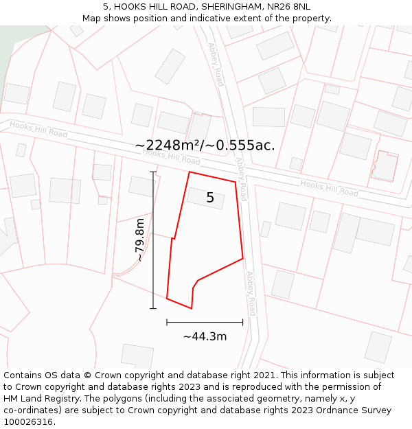 5, HOOKS HILL ROAD, SHERINGHAM, NR26 8NL: Plot and title map