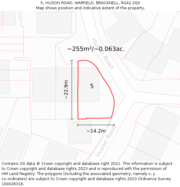 5, HUSON ROAD, WARFIELD, BRACKNELL, RG42 2QX: Plot and title map