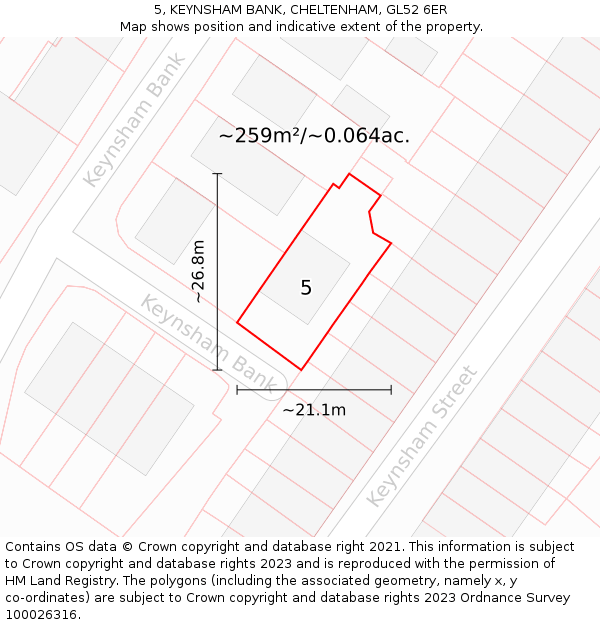 5, KEYNSHAM BANK, CHELTENHAM, GL52 6ER: Plot and title map