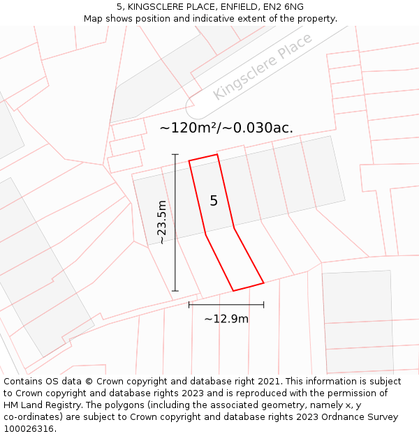 5, KINGSCLERE PLACE, ENFIELD, EN2 6NG: Plot and title map