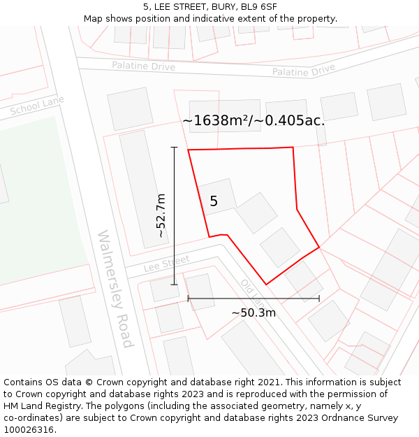 5, LEE STREET, BURY, BL9 6SF: Plot and title map