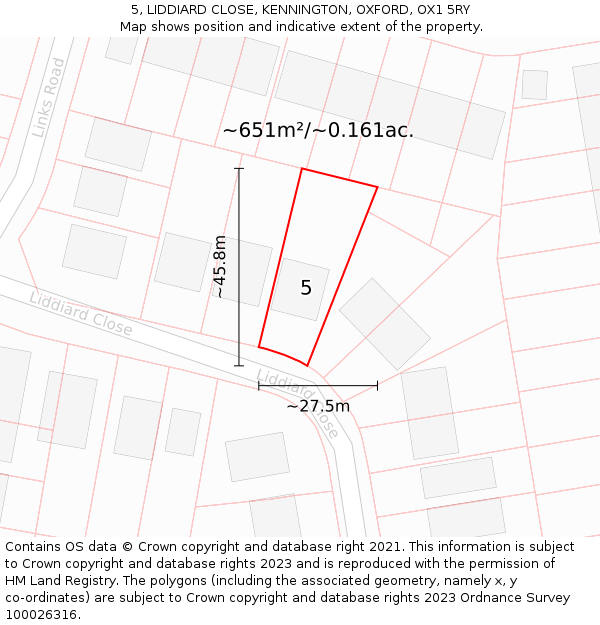 5, LIDDIARD CLOSE, KENNINGTON, OXFORD, OX1 5RY: Plot and title map