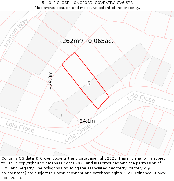 5, LOLE CLOSE, LONGFORD, COVENTRY, CV6 6PR: Plot and title map