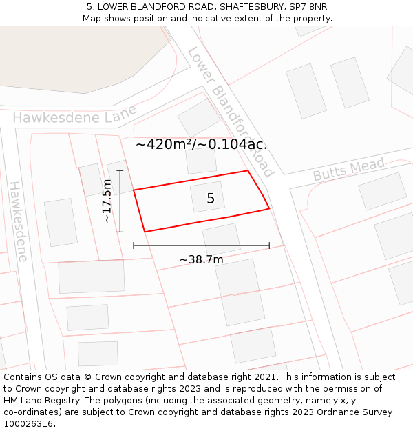 5, LOWER BLANDFORD ROAD, SHAFTESBURY, SP7 8NR: Plot and title map