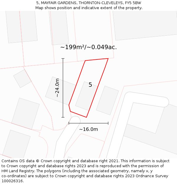 5, MAYFAIR GARDENS, THORNTON-CLEVELEYS, FY5 5BW: Plot and title map