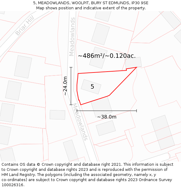 5, MEADOWLANDS, WOOLPIT, BURY ST EDMUNDS, IP30 9SE: Plot and title map