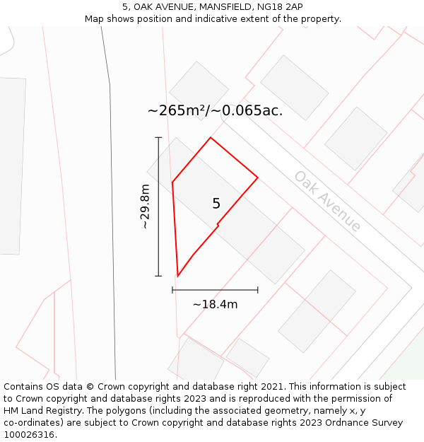 5, OAK AVENUE, MANSFIELD, NG18 2AP: Plot and title map