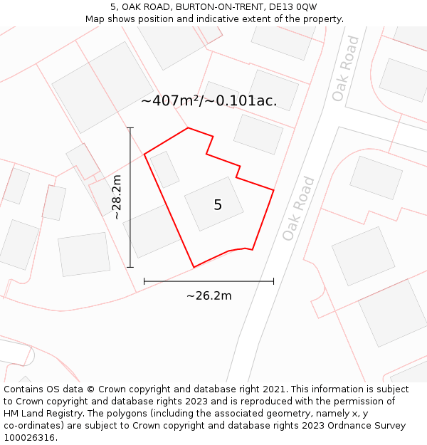 5, OAK ROAD, BURTON-ON-TRENT, DE13 0QW: Plot and title map