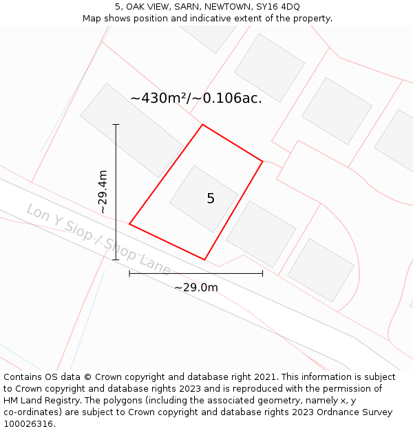 5, OAK VIEW, SARN, NEWTOWN, SY16 4DQ: Plot and title map