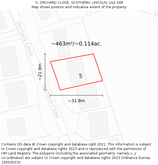 5, ORCHARD CLOSE, SCOTHERN, LINCOLN, LN2 2XB: Plot and title map