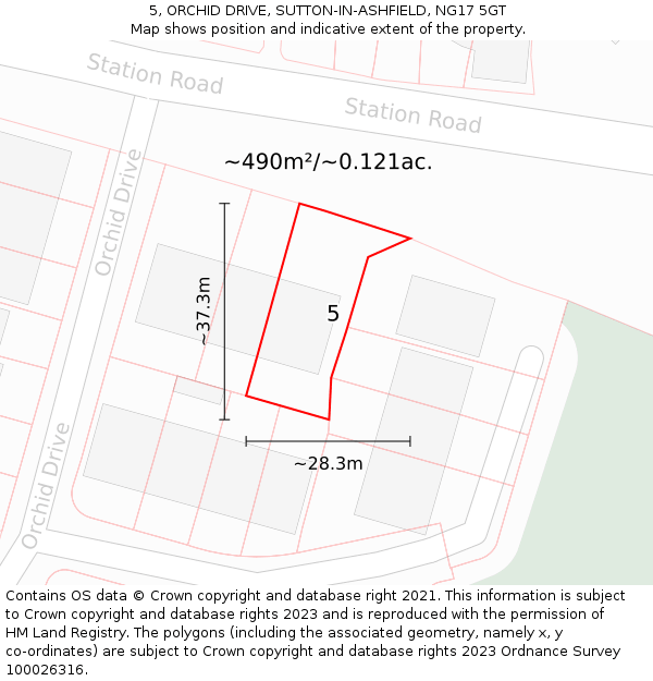 5, ORCHID DRIVE, SUTTON-IN-ASHFIELD, NG17 5GT: Plot and title map