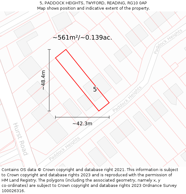 5, PADDOCK HEIGHTS, TWYFORD, READING, RG10 0AP: Plot and title map