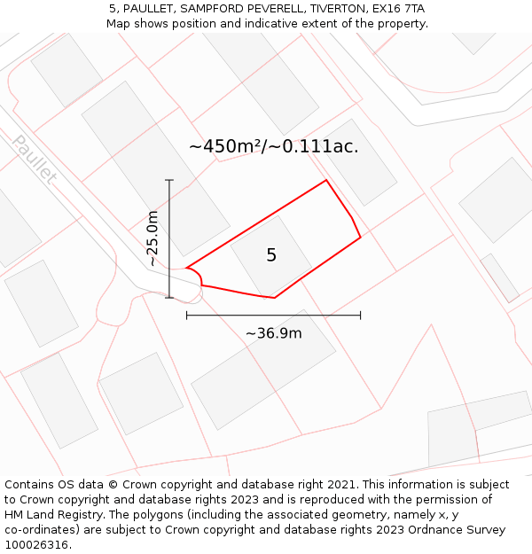 5, PAULLET, SAMPFORD PEVERELL, TIVERTON, EX16 7TA: Plot and title map