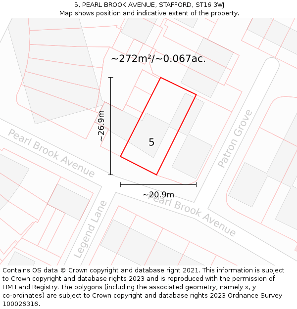 5, PEARL BROOK AVENUE, STAFFORD, ST16 3WJ: Plot and title map